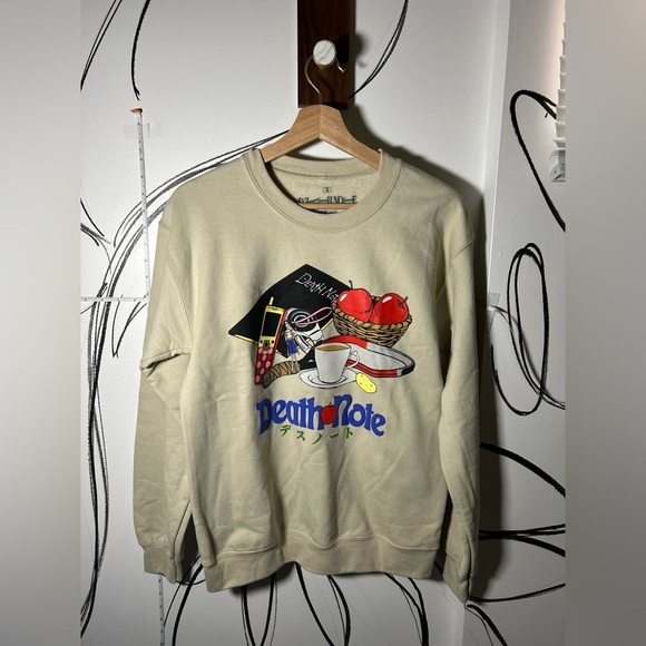 NWOT Death Note Pullover Graphic Sweatshirt, Tan or Cream, Men’s Small - Picture 1 of 10